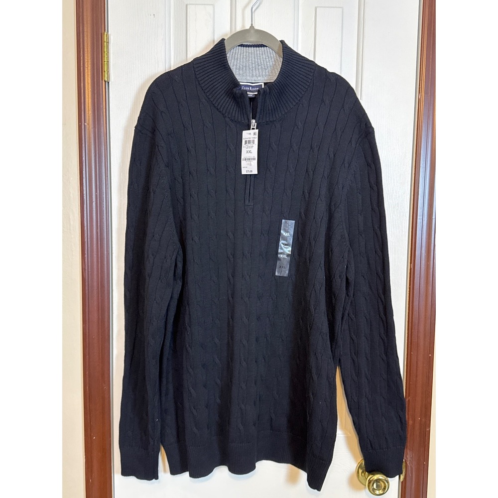 Club Room Cable Knit‎ Quarter Zip Pullover Sweater Black XXL